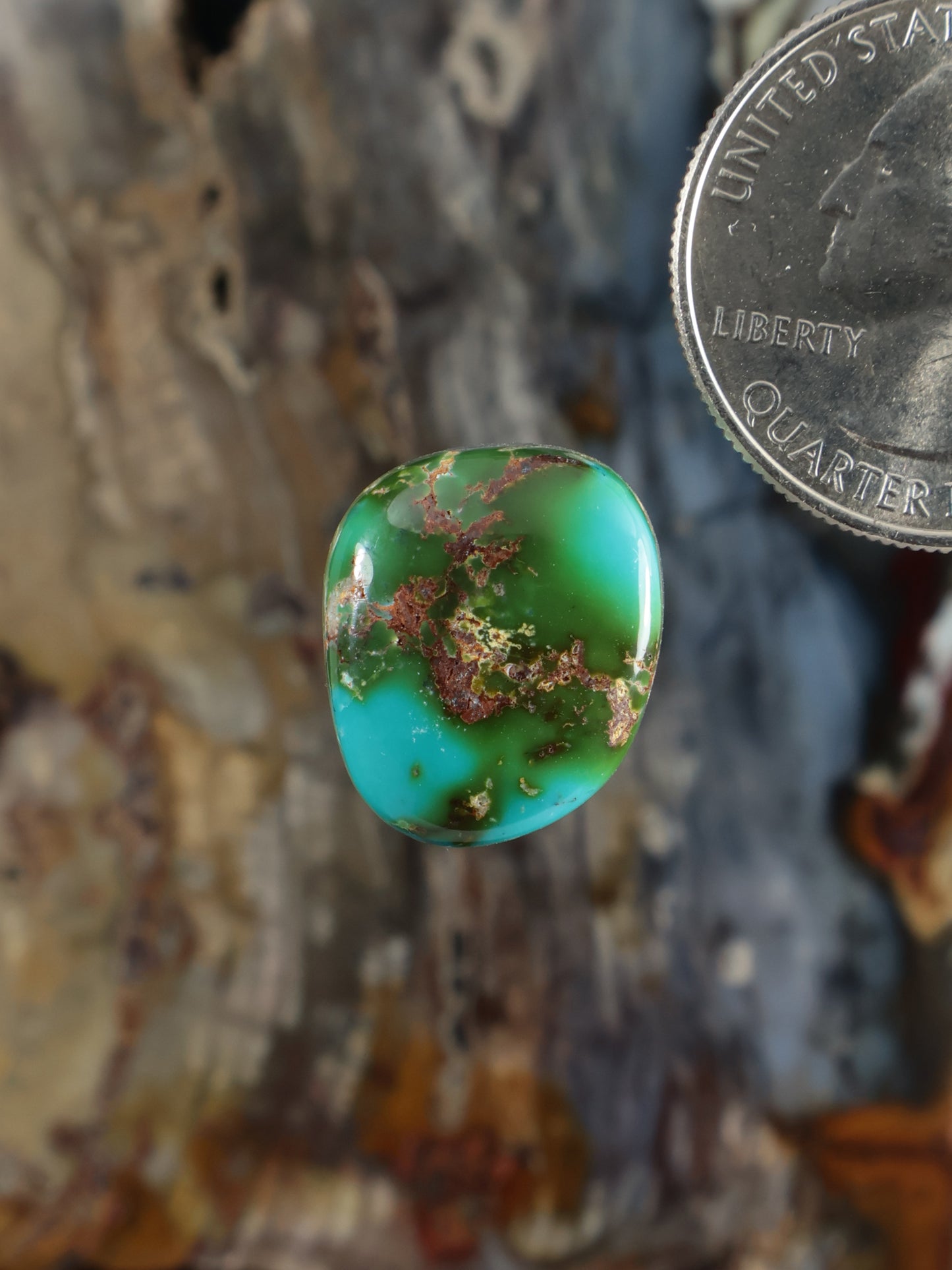 Round turquoise cabochon with green and blue veining