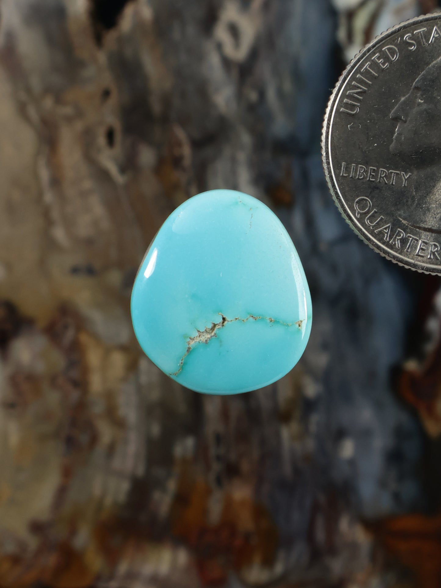 Turquoise teardrop cabochon with light brown web matrix pattern