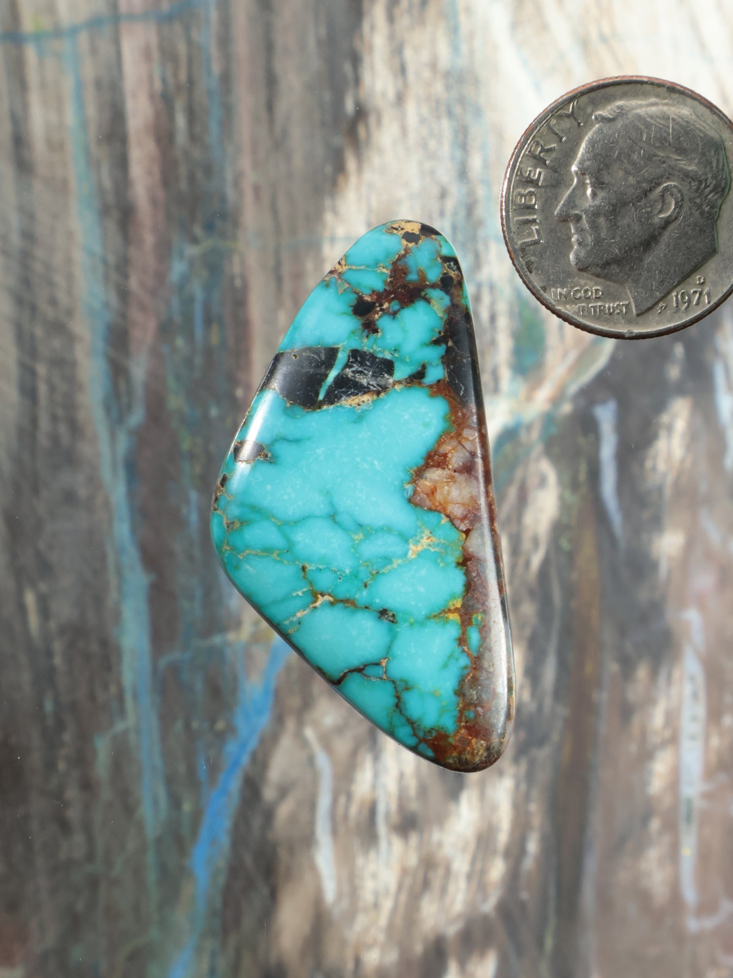 Turquoise blue teardrop cabochon with brown webbed matrix