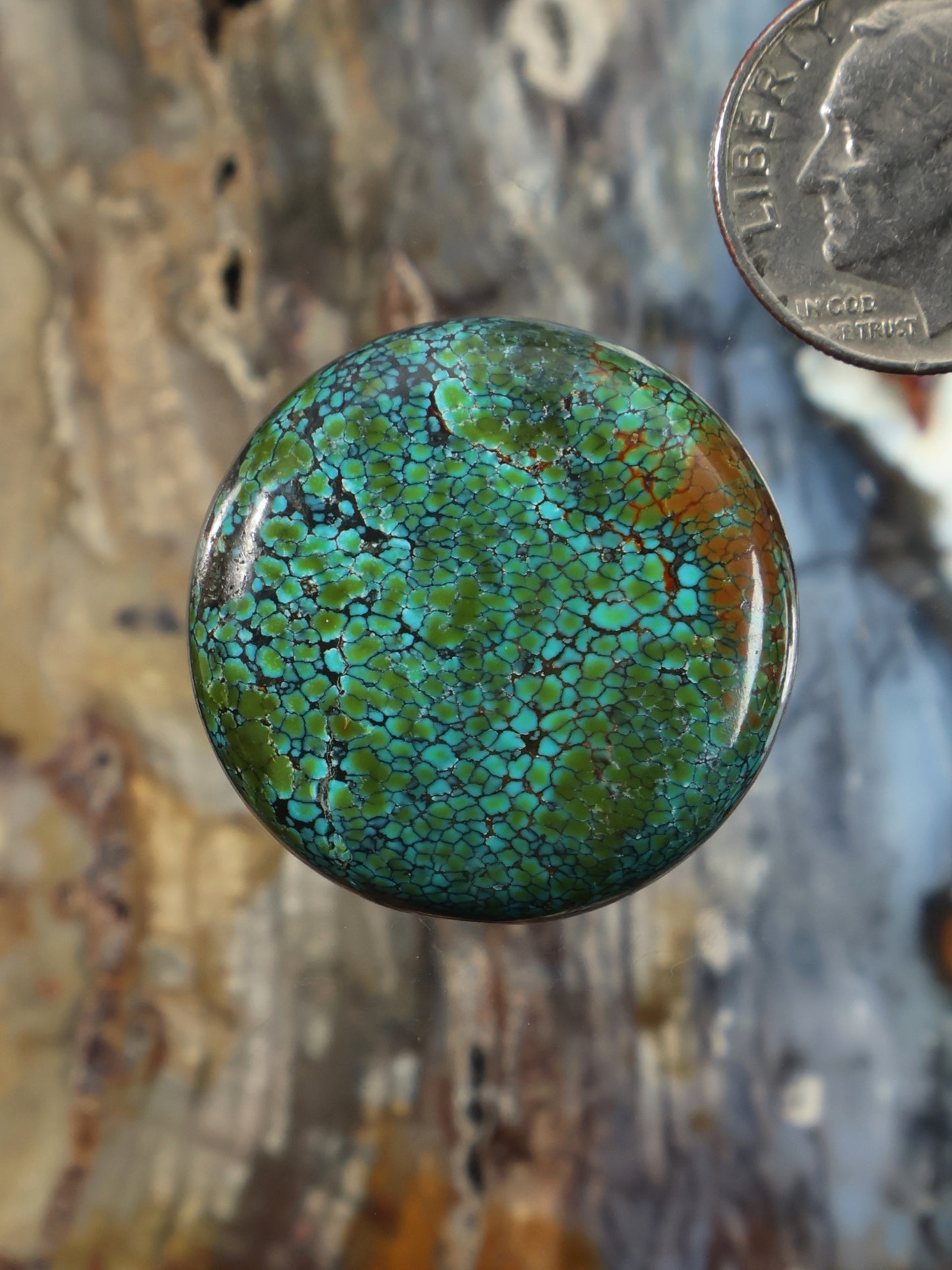 Turquoise cabochon gemstone, round oval with polished domed surface