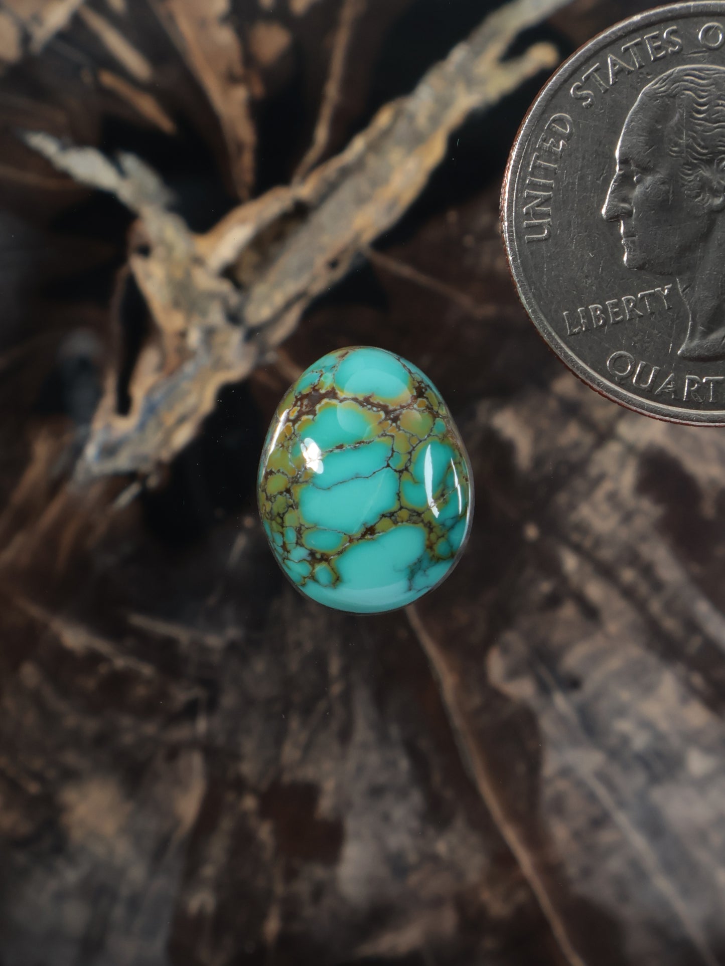 Turquoise oval cabochon with gold-toned matrix crackle design