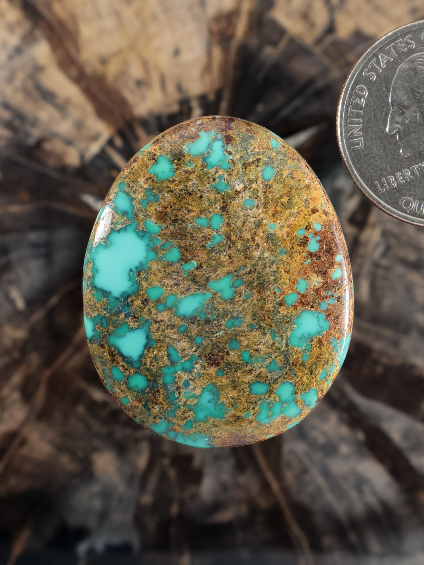 Oval turquoise cabochon with gold matrix speckles, gemstone for jewelry setting