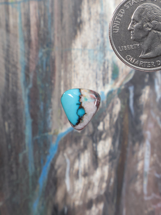 Turquoise cabochon gemstone, triangular drop shape with matrix veining