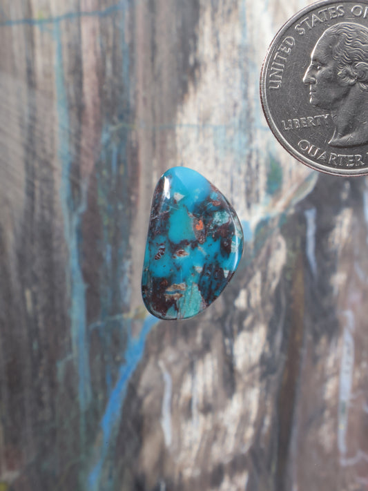 Turquoise cabochon gemstone with dark brown matrix, teardrop oval