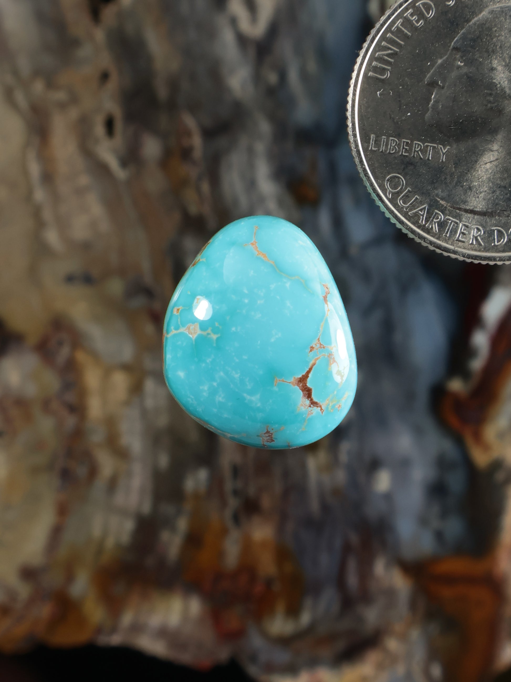 Turquoise teardrop cabochon with light brown web matrix