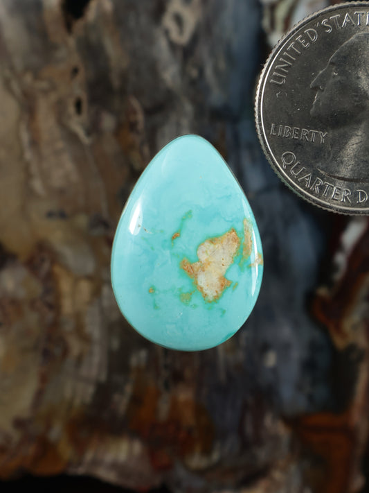 Turquoise cabochon teardrop gemstone with natural tan matrix inclusions