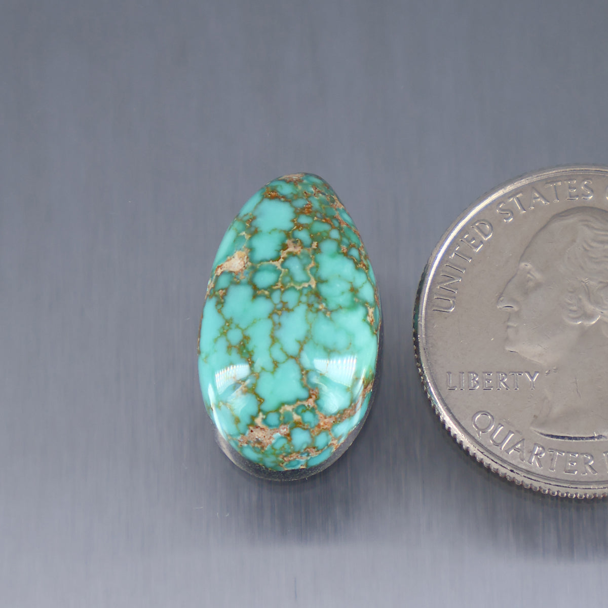 Turquoise oval cabochon gemstone with brown matrix web pattern