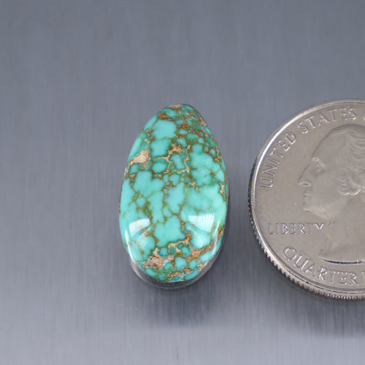 Turquoise oval cabochon gemstone with brown matrix web pattern