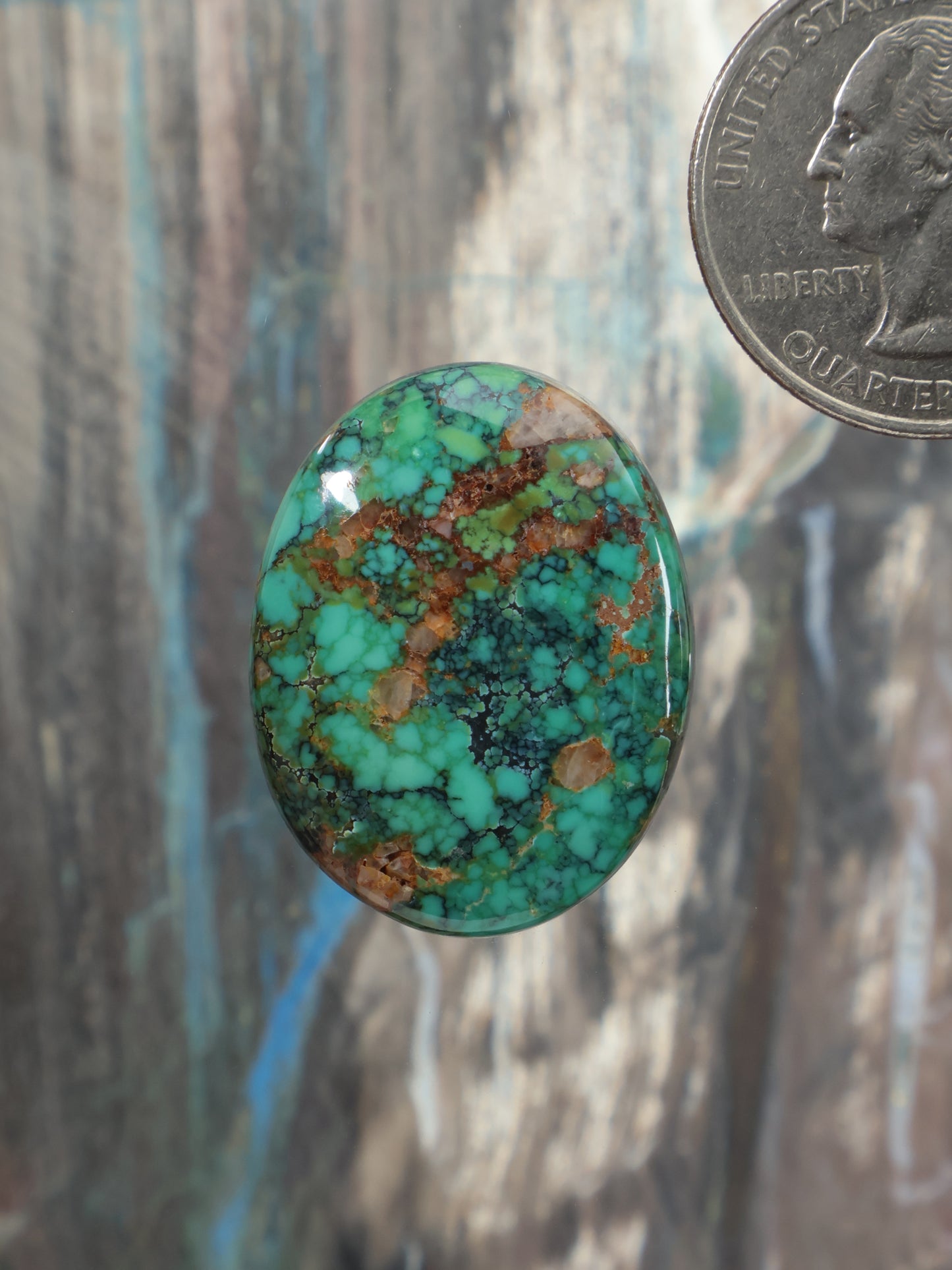 Oval turquoise cabochon with brown matrix, polished dome stone, Skyhorse Z671