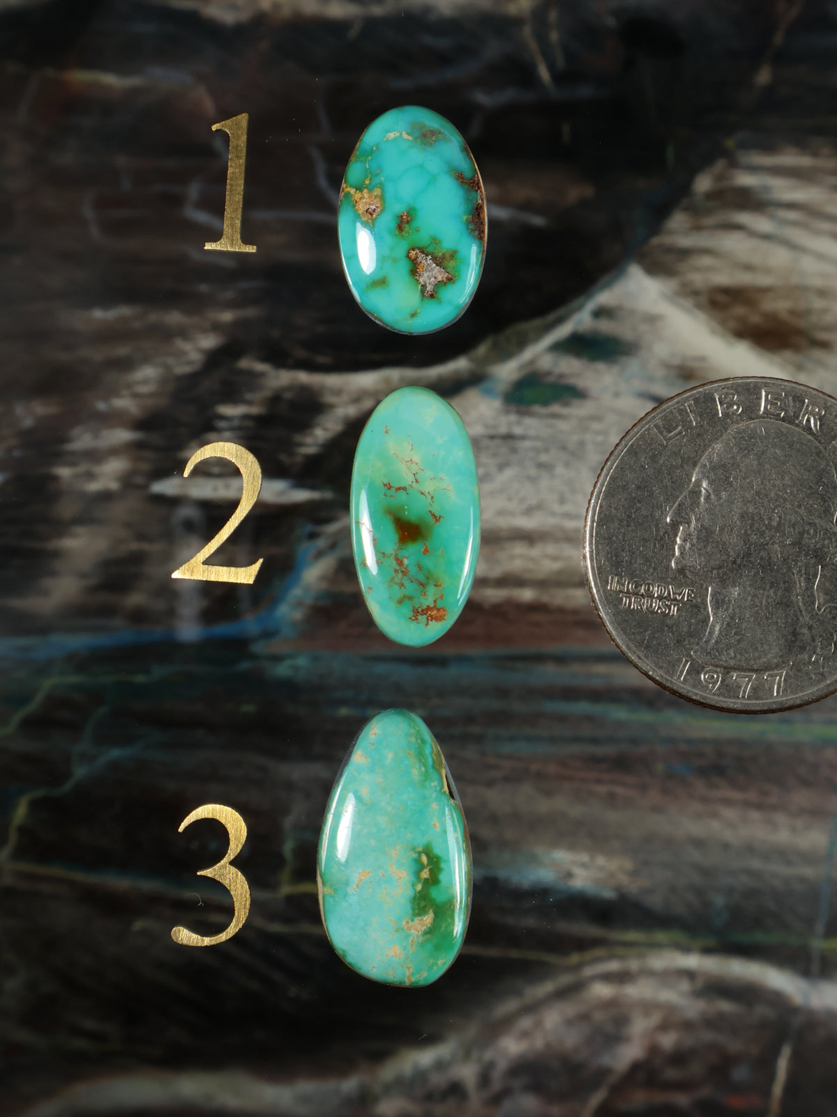Turquoise teardrop cabochon gemstone beads, three oval drops