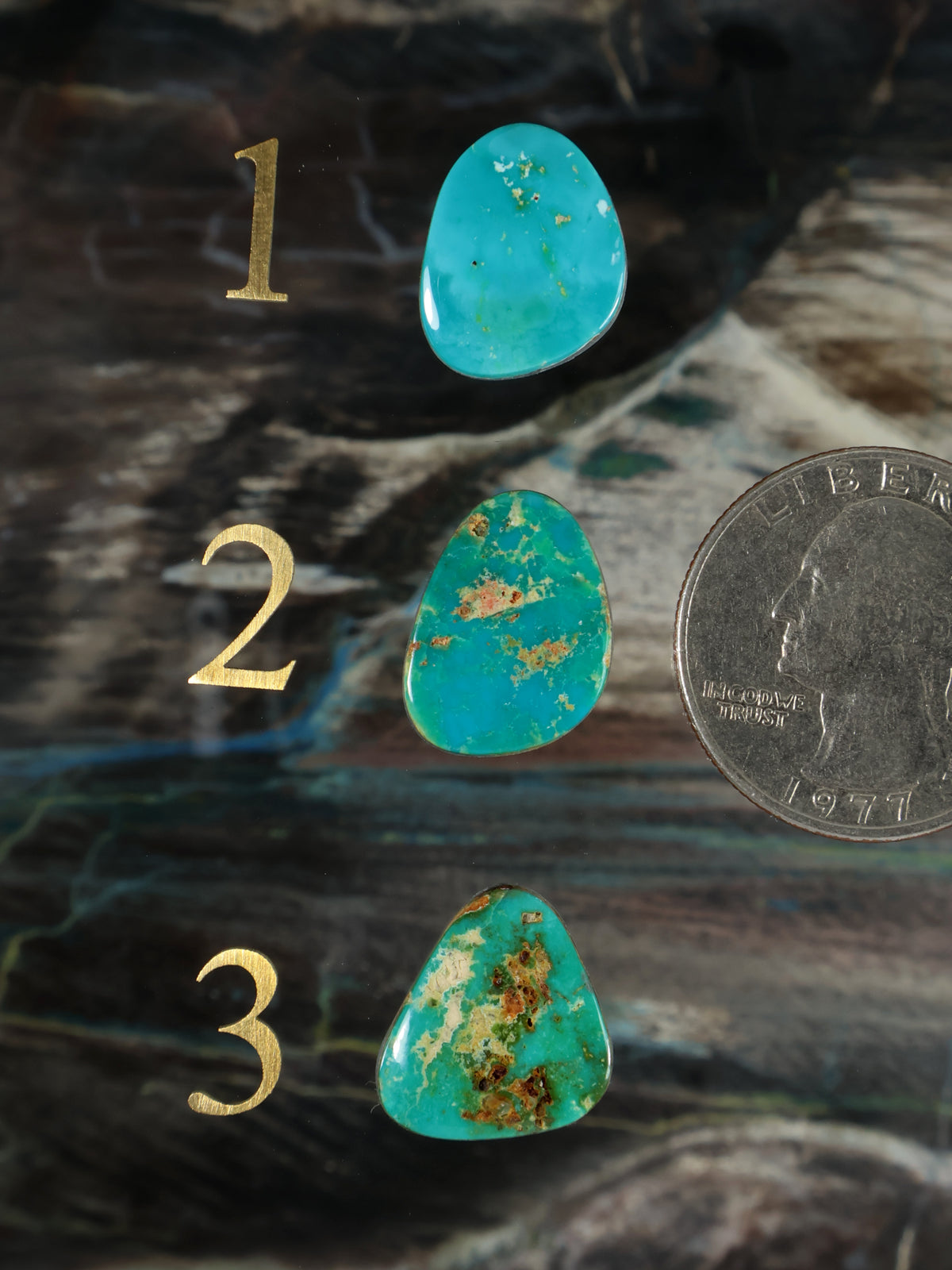 Teal turquoise teardrop cabochon with gold speckle finish