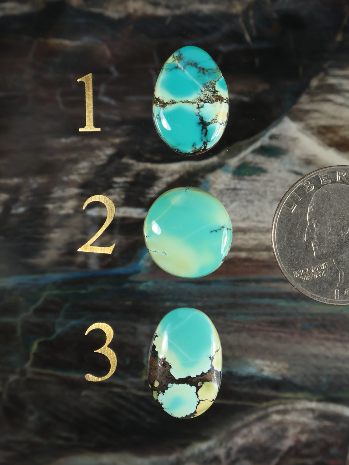 Turquoise oval cabochon gemstone with natural matrix pattern