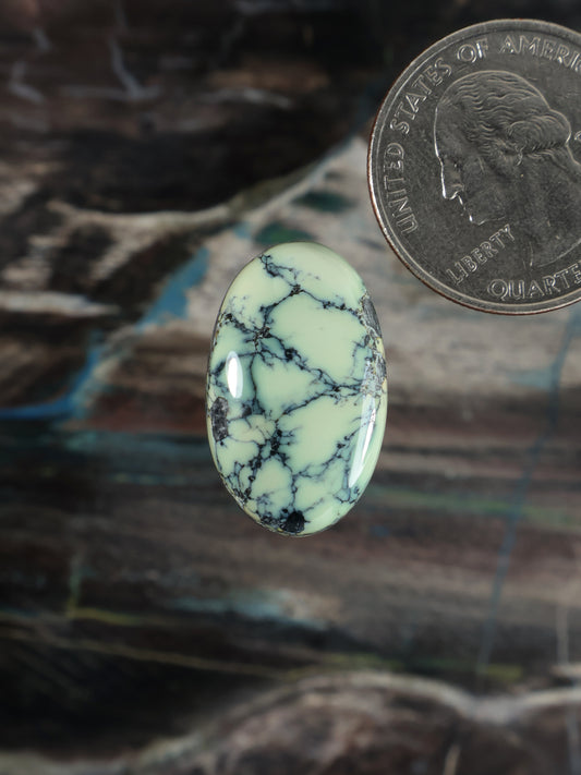 Turquoise oval cabochon stone with black veining