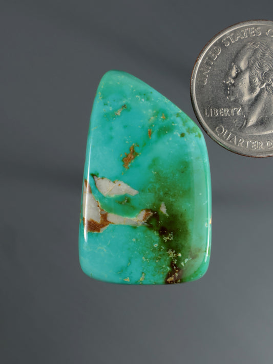 Turquoise teardrop cabochon with brown matrix veining, domed gemstone