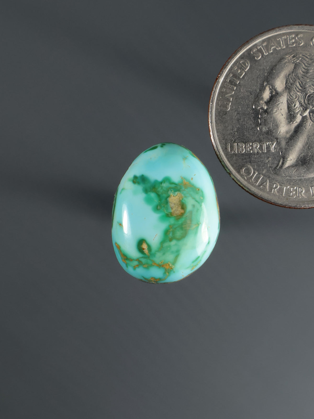 Oval turquoise-green cabochon with gold-toned matrix veining