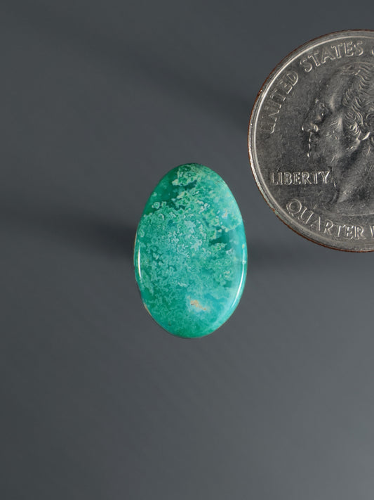 Oval green turquoise cabochon gemstone with polished surface