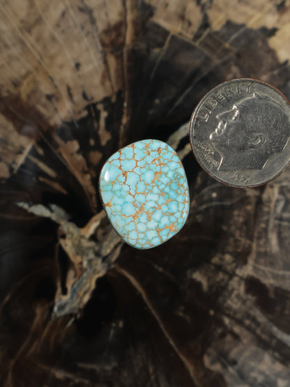 Oval Number 8 turquoise cabochon with light blue matrix pattern
