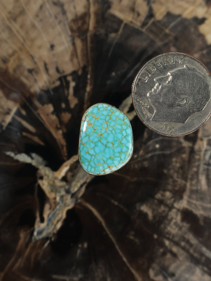 Oval turquoise cabochon gemstone with natural matrix pattern