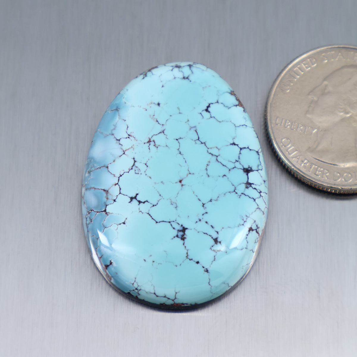 Blue turquoise oval cabochon with intricate dark web veining