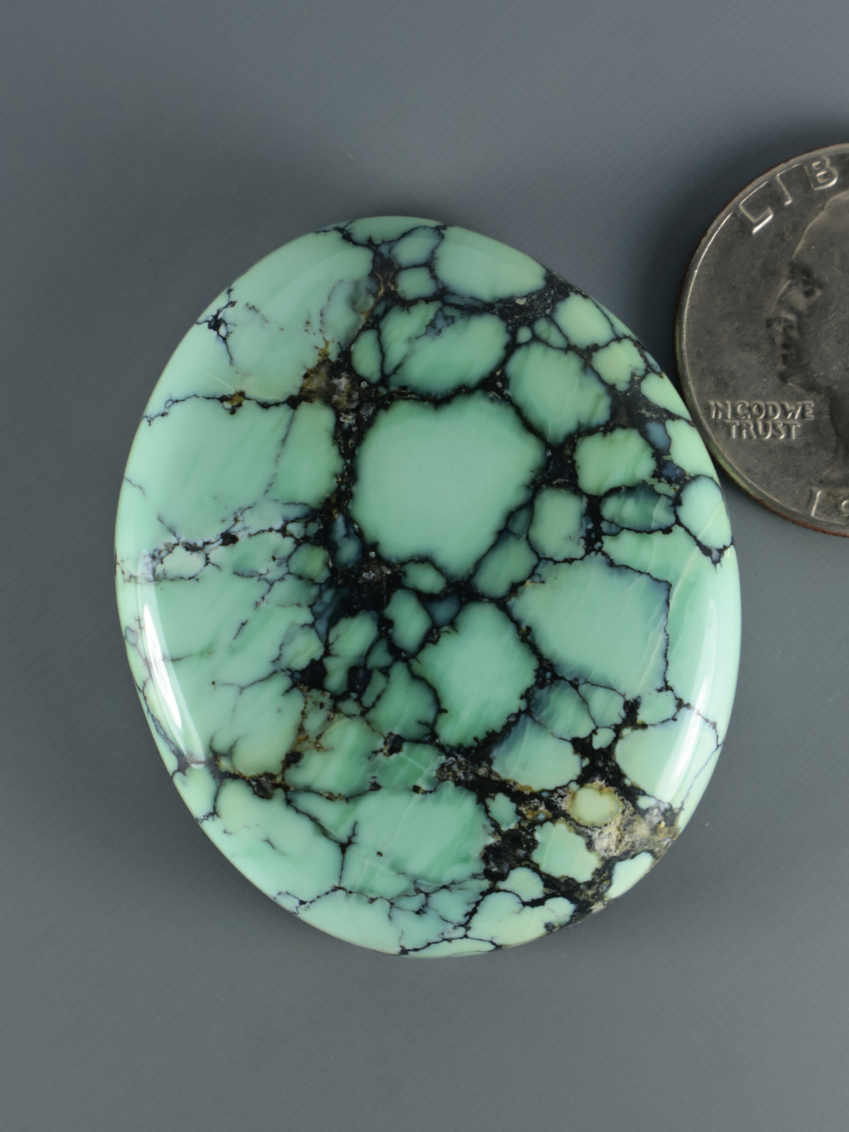 Turquoise variscite oval cabochon with black crackle vein pattern