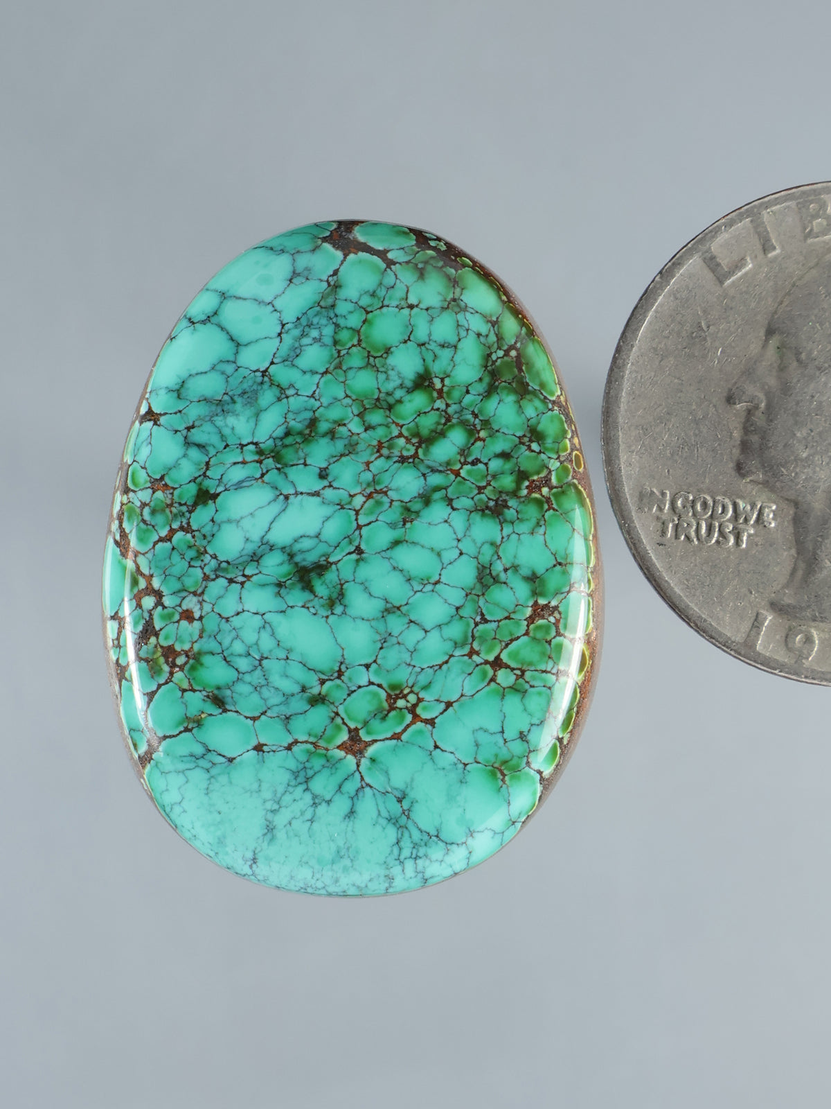 Turquoise oval cabochon with natural webbed matrix stone detail
