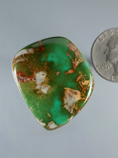 Turquoise cabochon gemstone, teardrop shape with golden matrix and pale white areas