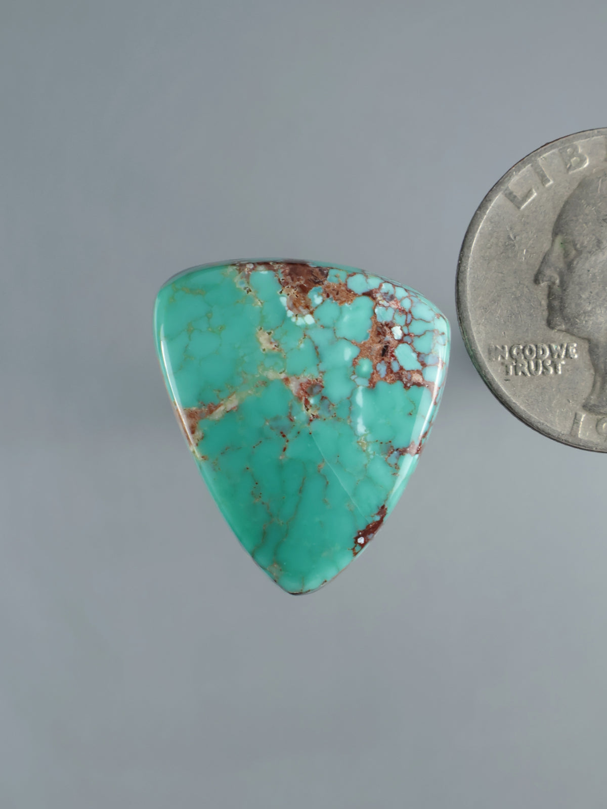 Turquoise-pattern triangular cabochon gemstone with natural matrix veins