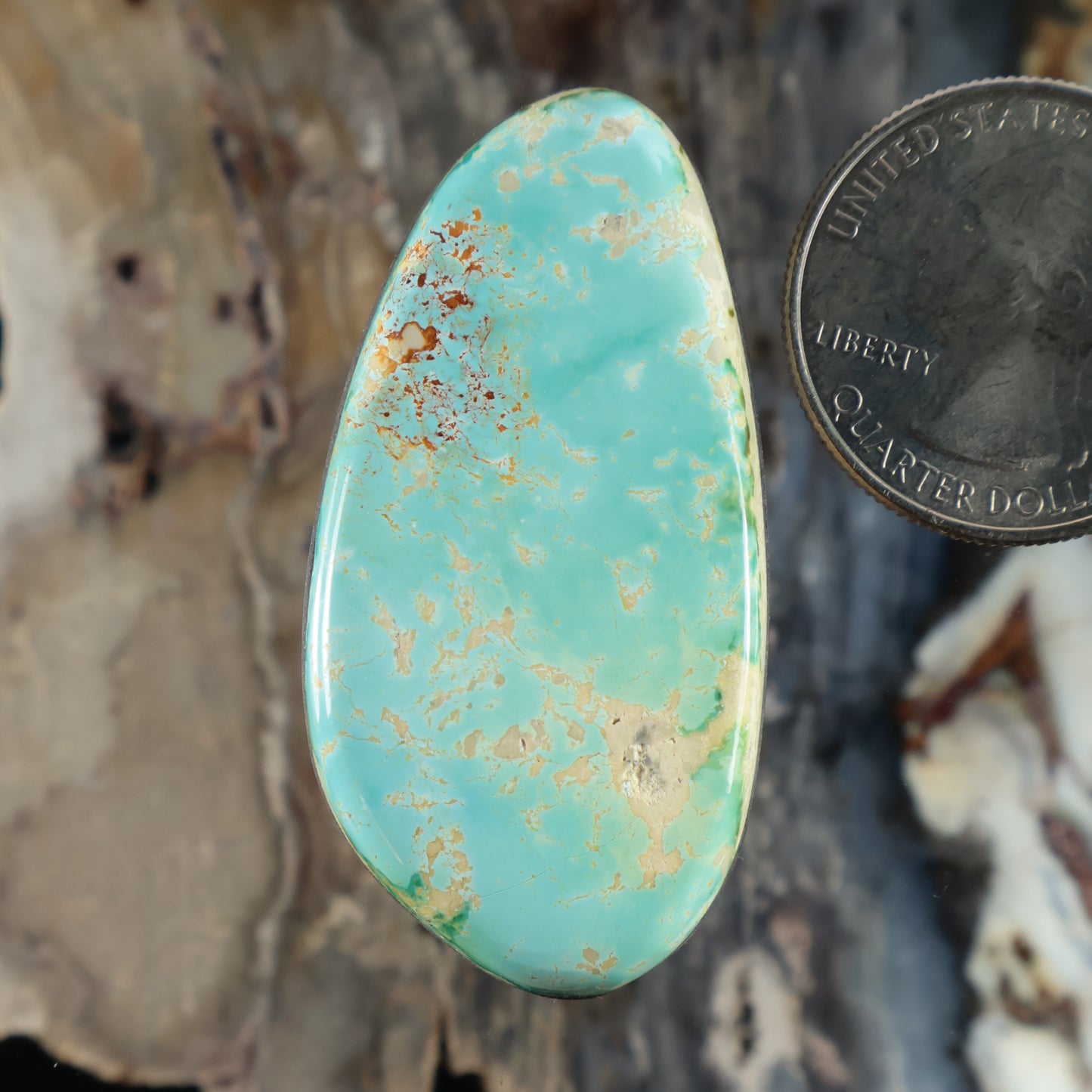 Royston turquoise cabochon with oval shape and golden veining