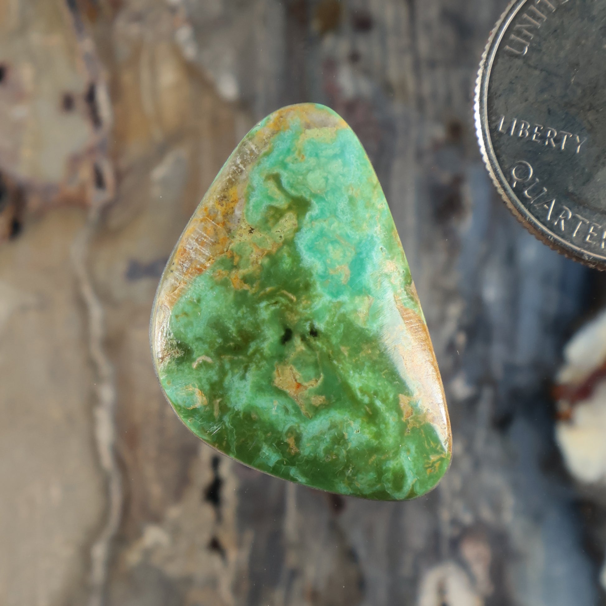 Royston turquoise cabochon, teardrop cabochon with green-blue mottled stone surface