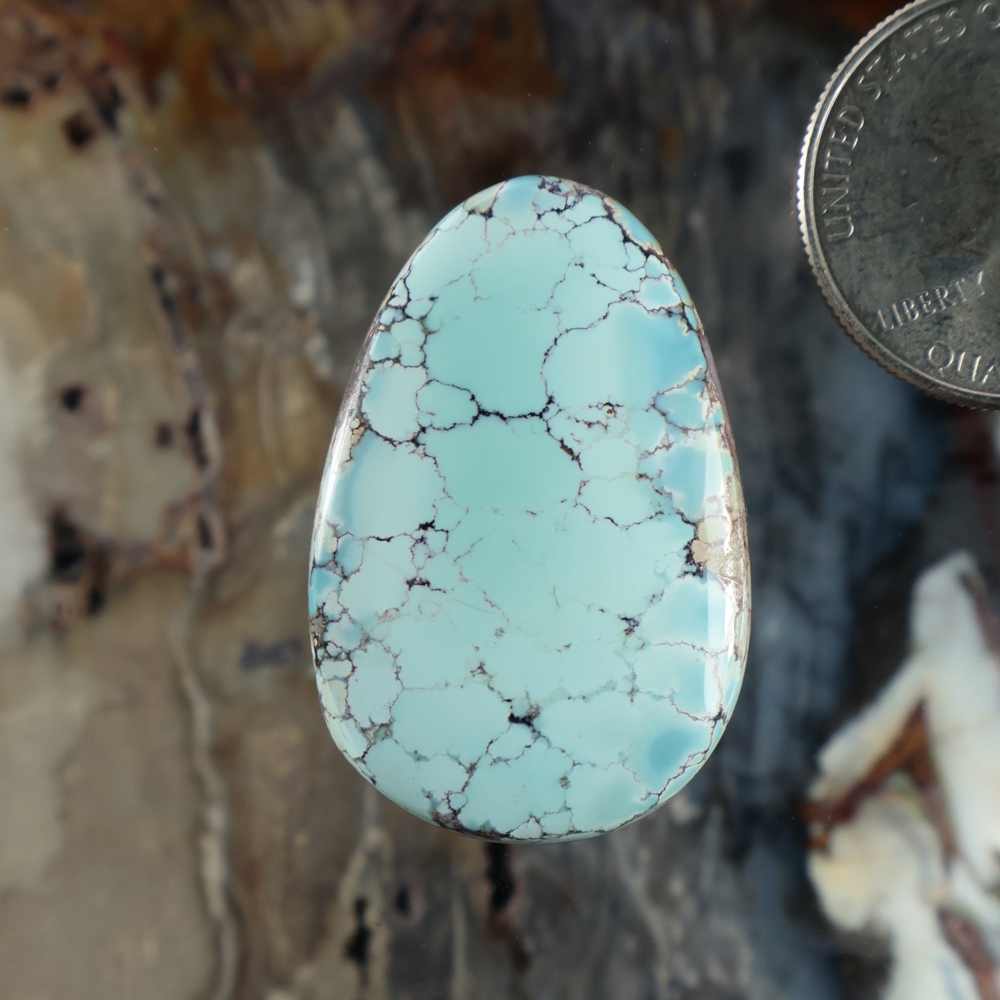 Light blue oval turquoise cabochon with natural web matrix