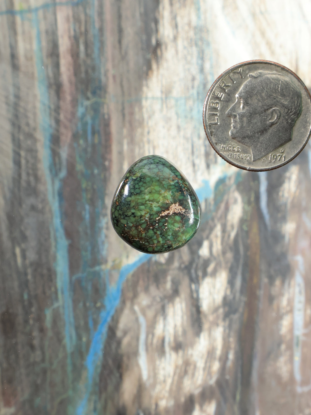 Damele Variscite cabochon, teardrop green stone with mottled matrix texture