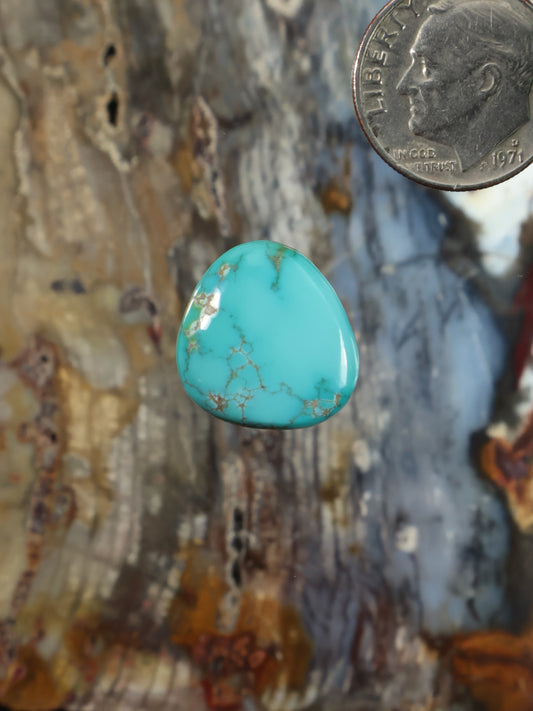Turquoise teardrop cabochon with natural matrix veining, smooth polished surface