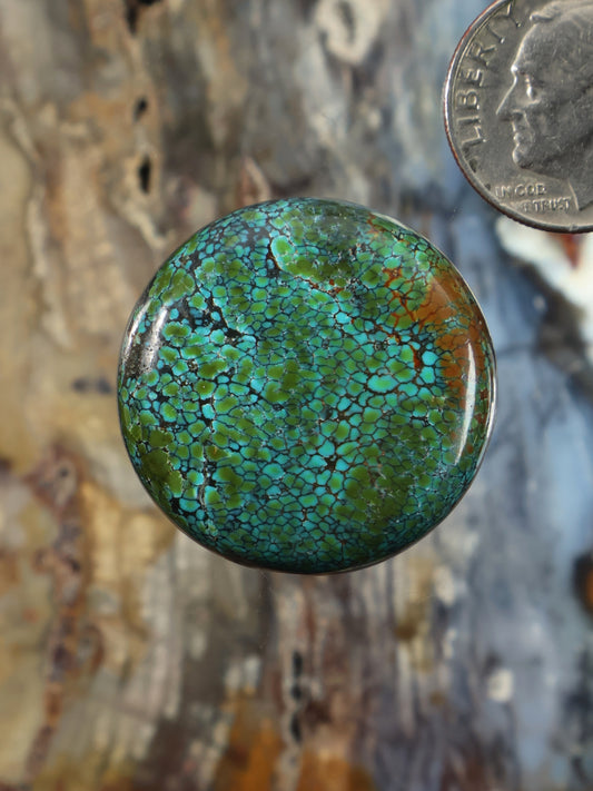 Turquoise cabochon gemstone, round oval with polished domed surface
