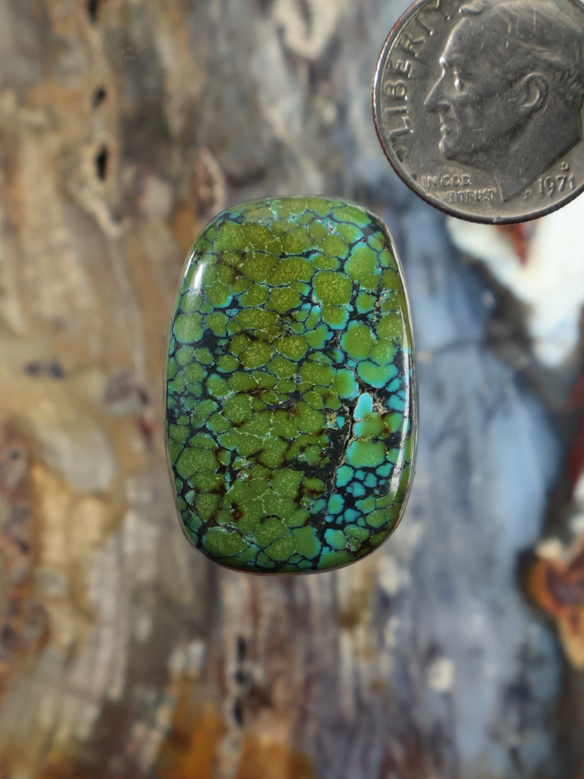Skyhorse turquoise cabochon, oval green-blue with webbed matrix
