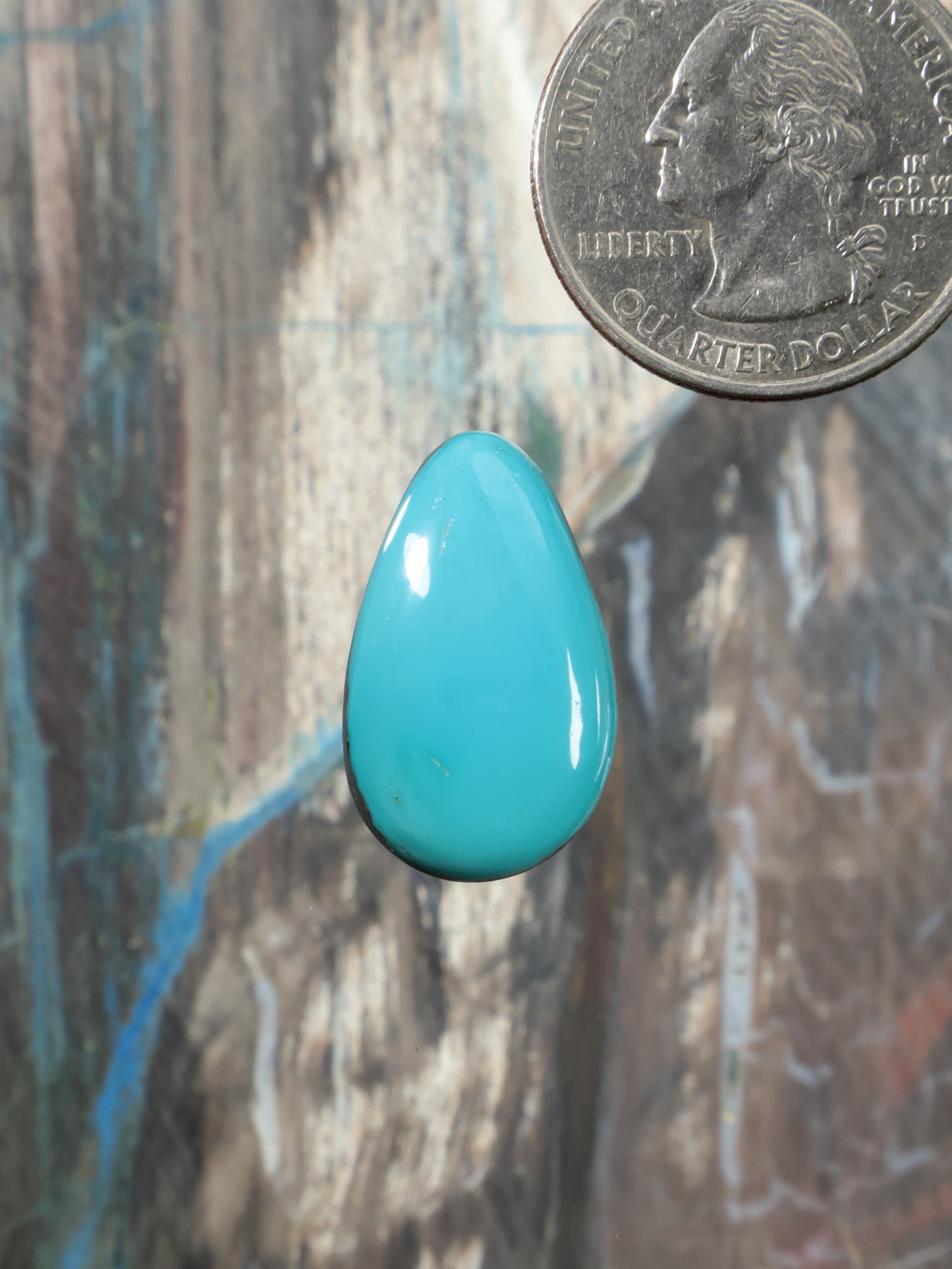 Sleeping Beauty turquoise teardrop cabochon gemstone, glossy oval cut