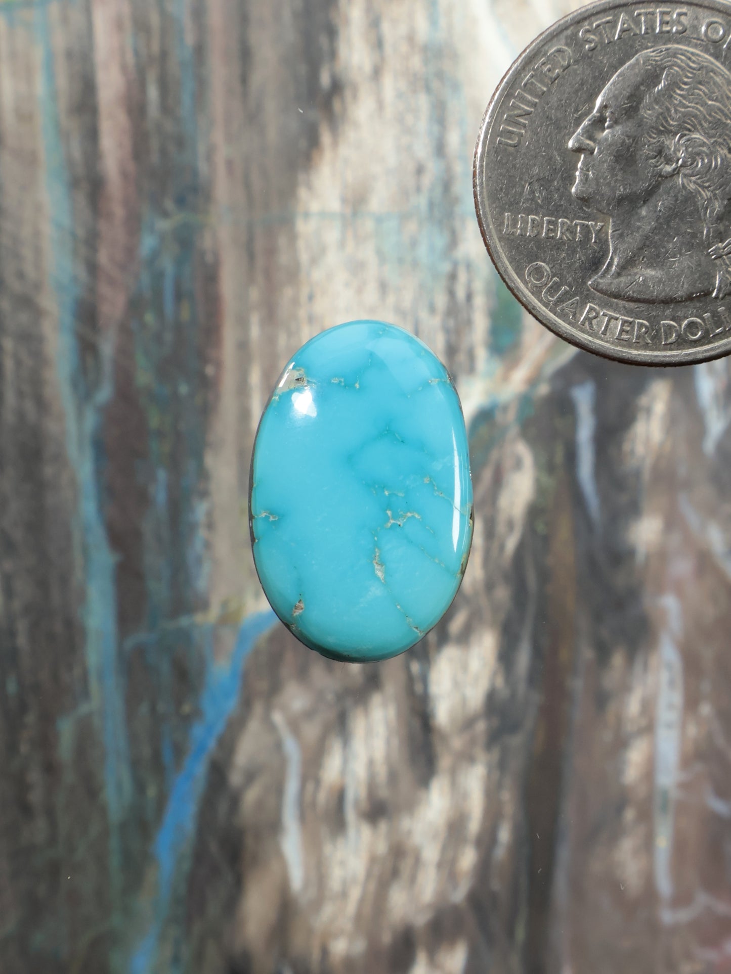 Sleeping Beauty turquoise oval cabochon gemstone with natural blue-green veining