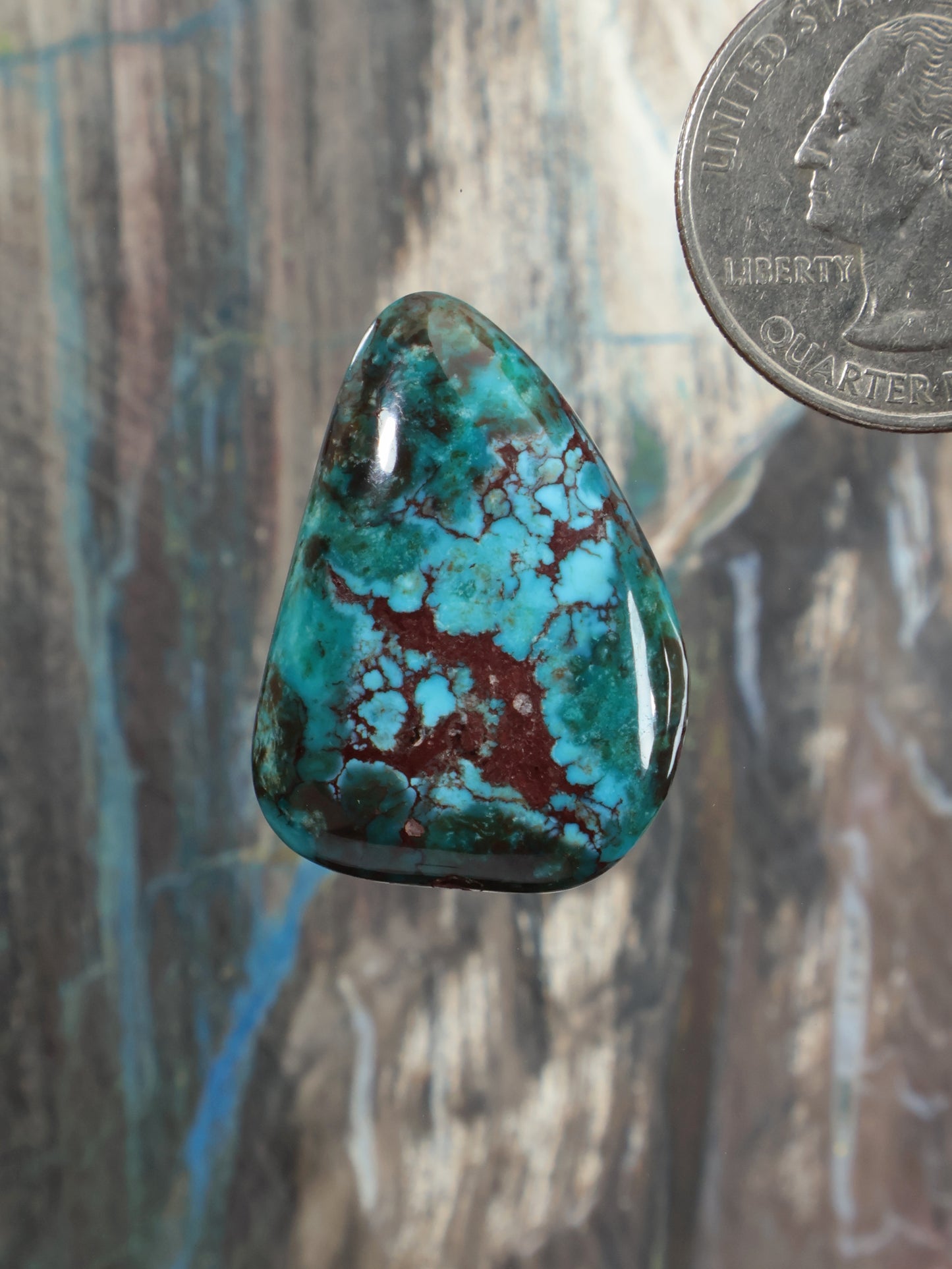 Egyptian Prince turquoise cabochon, teardrop with marbled blue-green and brown matrix