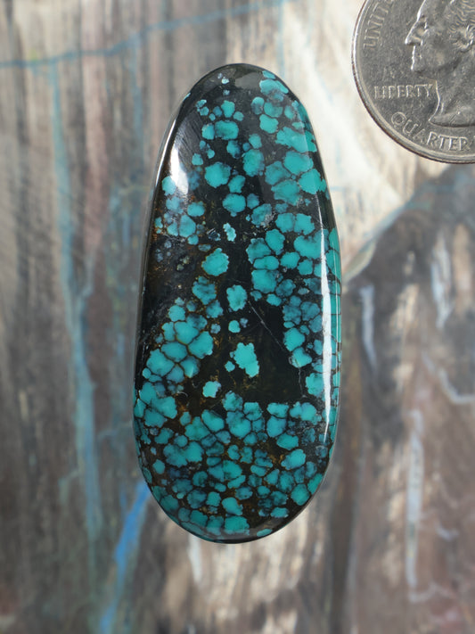 Hubei turquoise cabochon with speckled matrix pattern, oval polished stone