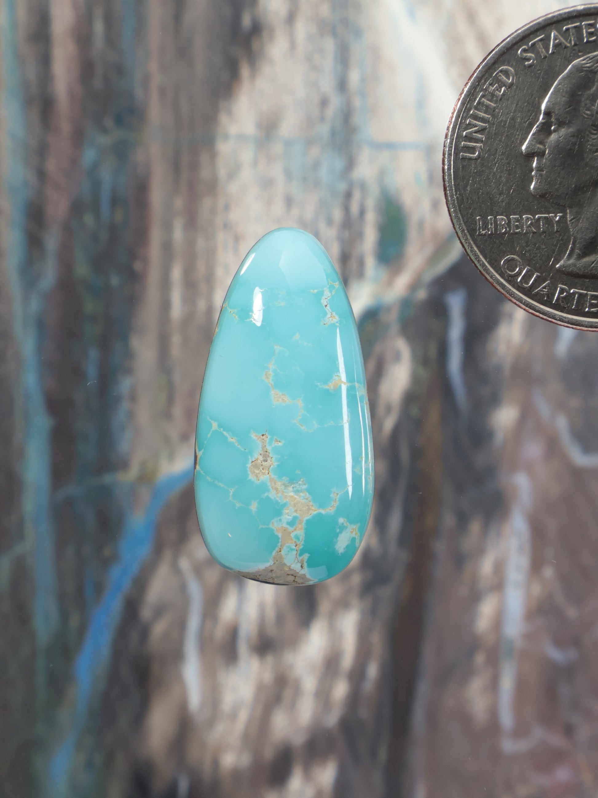 Turquoise teardrop cabochon with gold matrix, single stone pendant-ready
