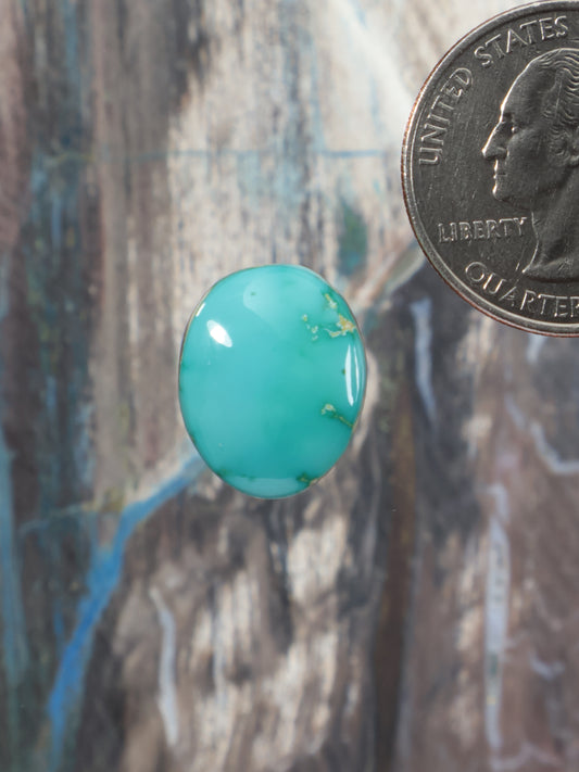 Turquoise blue oval cabochon gemstone with smooth glossy surface