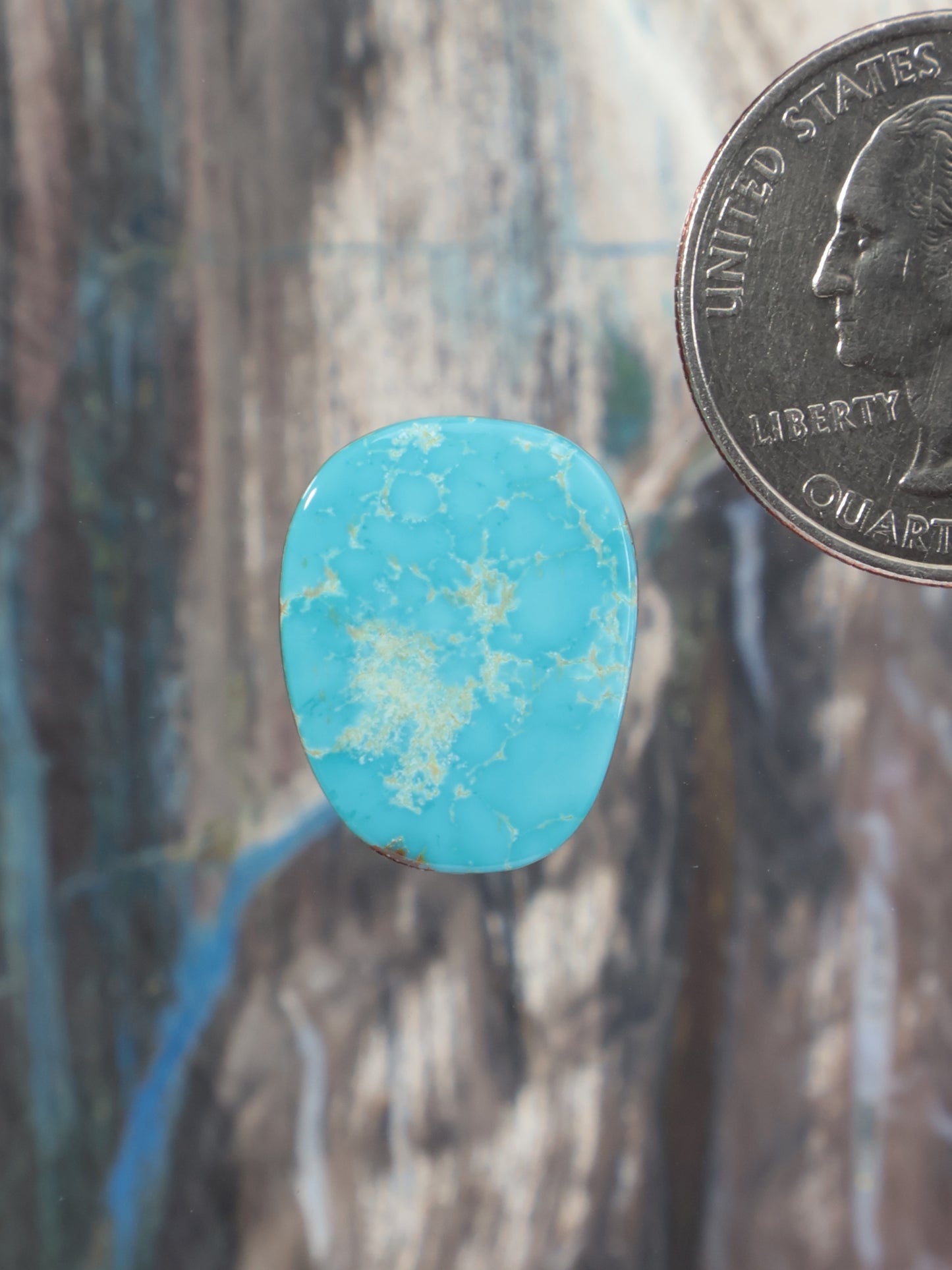 Oval turquoise cabochon gemstone with sky-blue and light veining detail