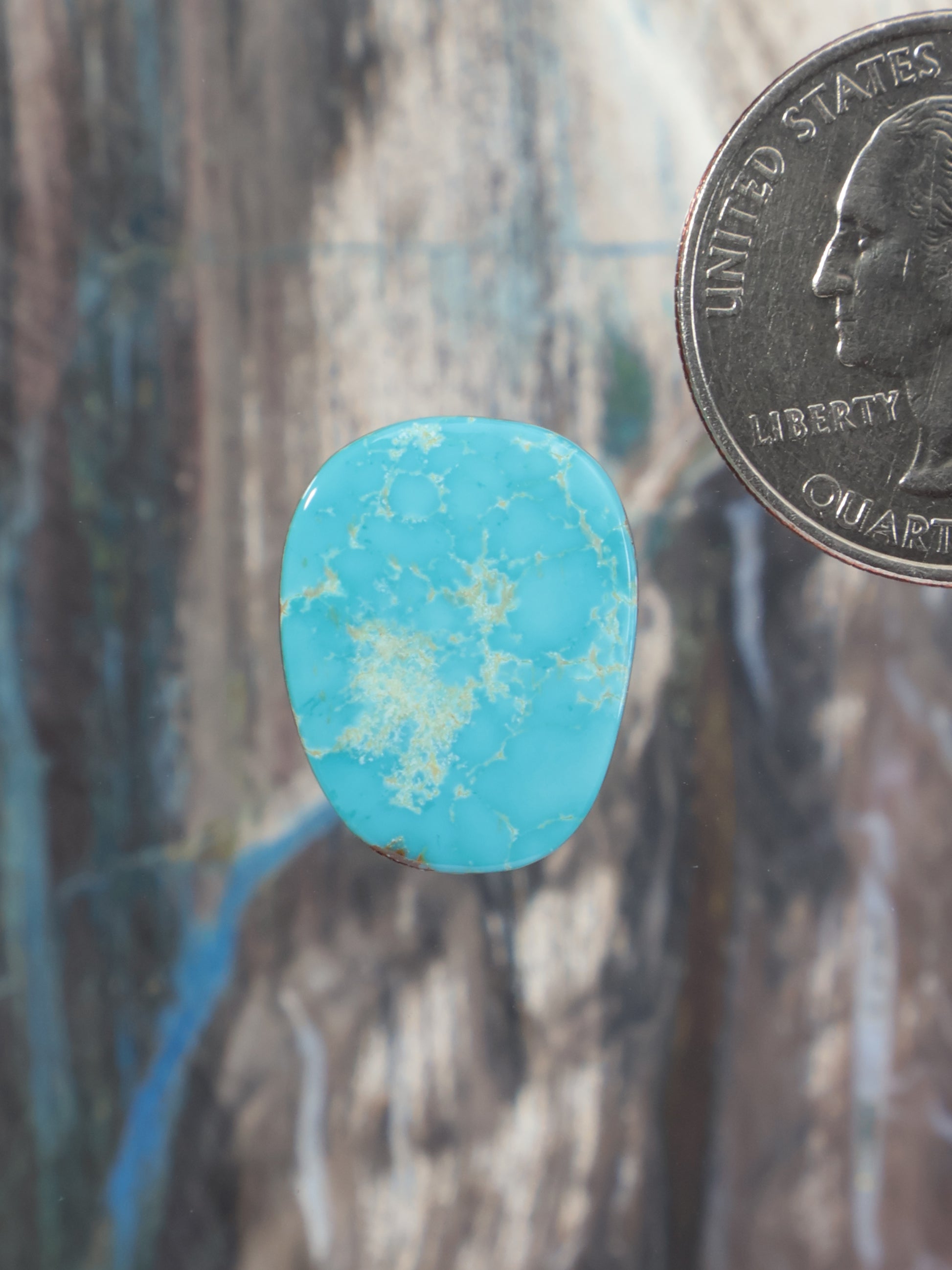 Oval turquoise cabochon gemstone with sky-blue and light veining detail