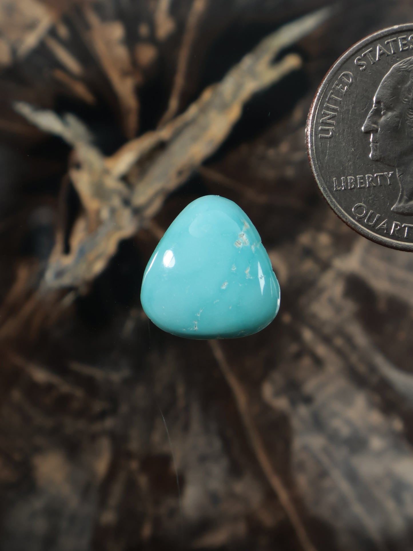 Turquoise cabochon gemstone, smooth drop shape, bright aqua blue