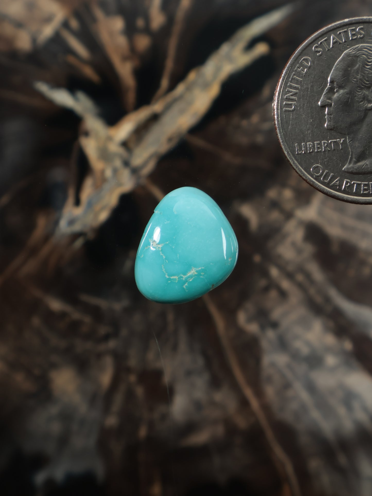 Turquoise teardrop cabochon stone with natural veining