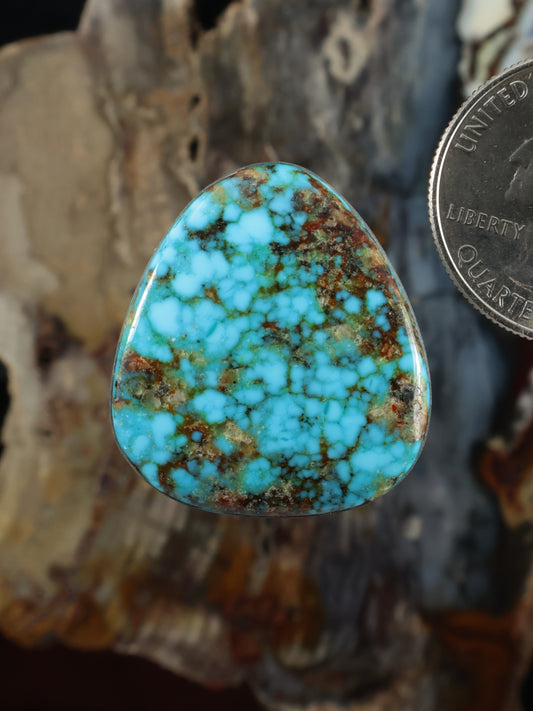 Turquoise web cabochon, teardrop-shaped gemstone with brown matrix