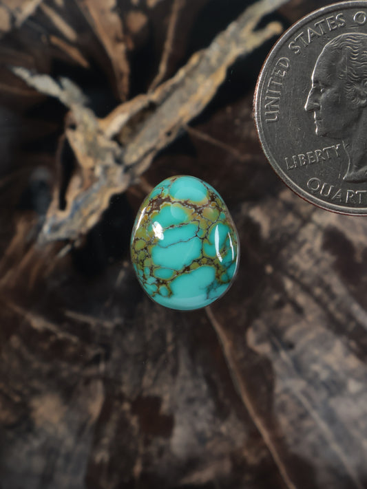 Turquoise oval cabochon with gold-toned matrix crackle design