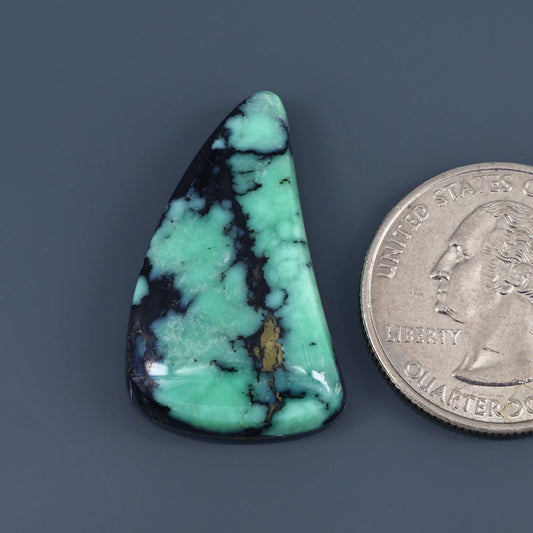 Teardrop variscite cabochon with turquoise-green stone and dark webbed veining