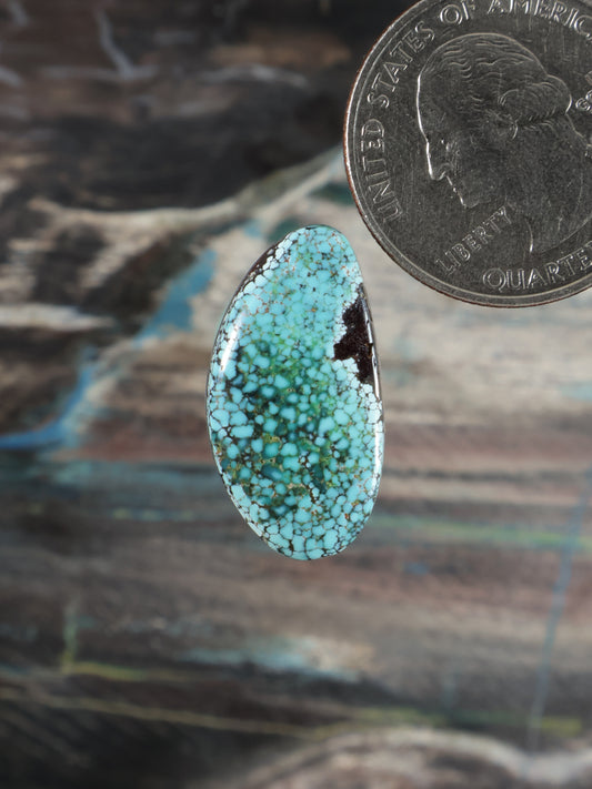Blue Moon teardrop turquoise cabochon with mottled matrix, Q106
