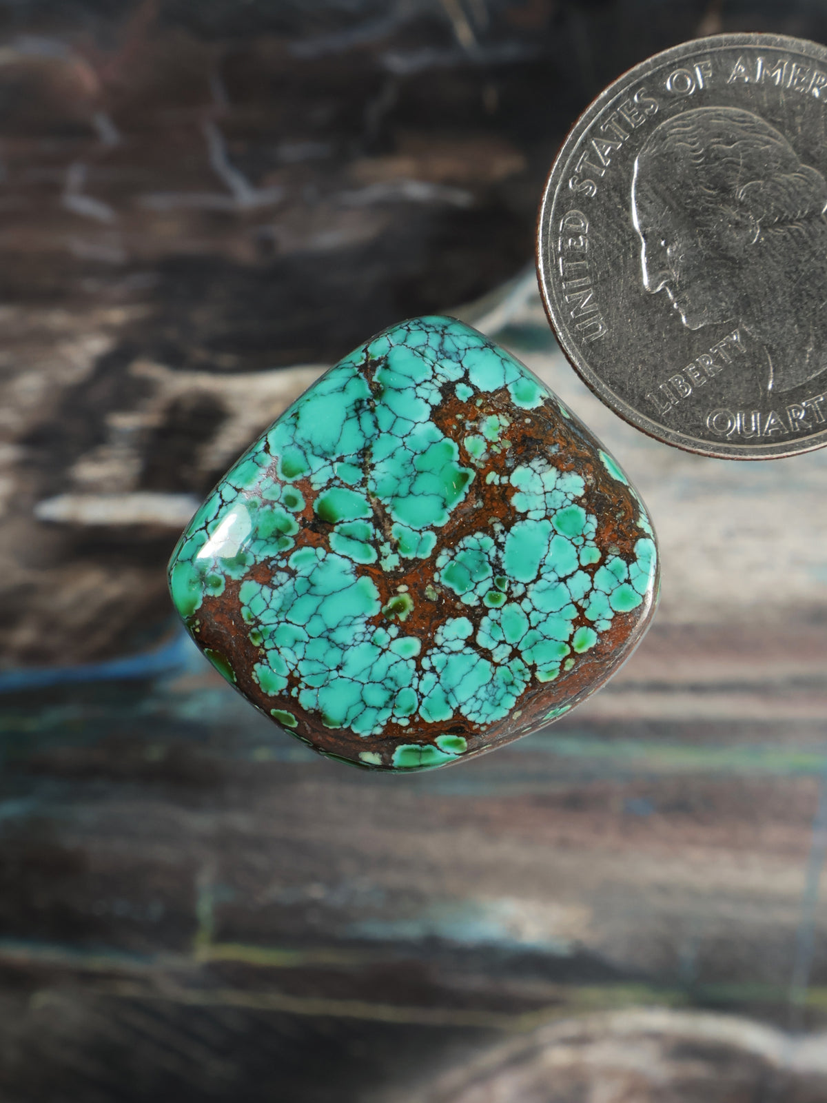Skyhorse turquoise cabochon gemstone with teardrop shape and brown web matrix