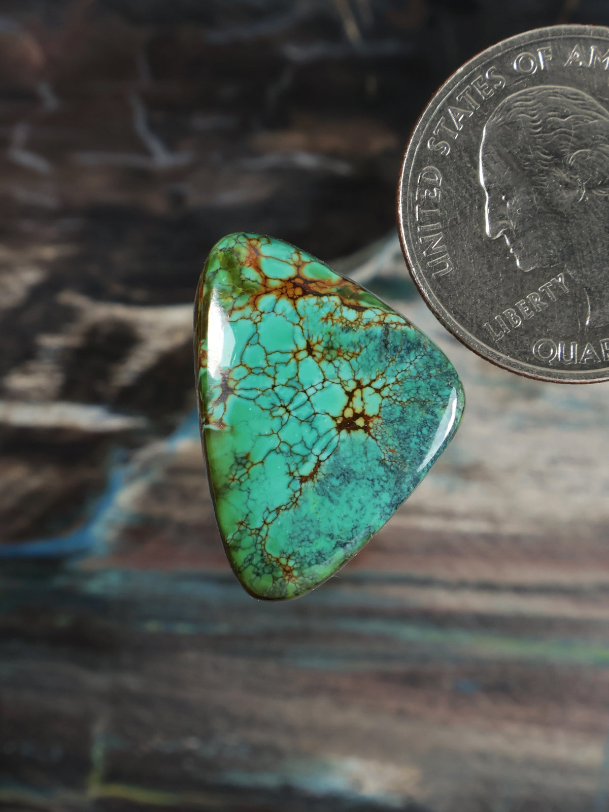 Skyhorse turquoise cabochon gemstone, oval teardrop shape with brown web pattern